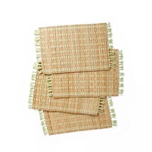 Serena & Lily Natural Woven Placemats with Light Green Fringe